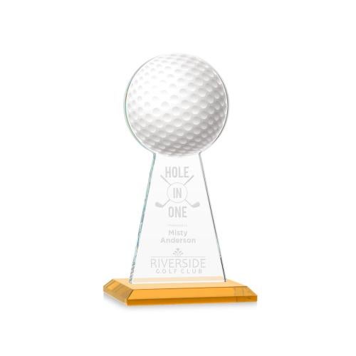 Corporate Awards - Crystal Awards - Crystal Pillar Awards - Edenwood Golf Amber Obelisk Crystal Award