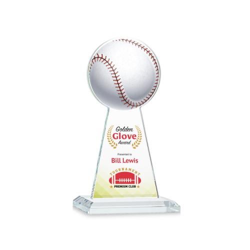 Corporate Awards - Crystal Awards - Crystal Pillar Awards - Edenwood Baseball Full Color Clear Obelisk Crystal Award