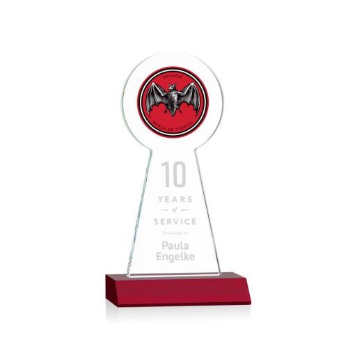 Corporate Awards - Crystal Awards - Colored Crystal - Red Crystal Awards - Laidlaw Full Color/Etch Red Obelisk Crystal Award