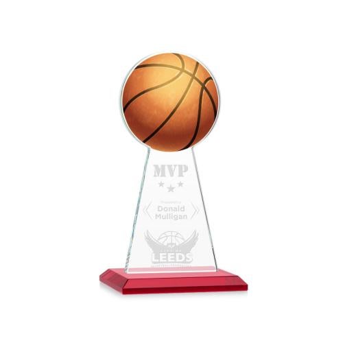 Corporate Awards - Crystal Awards - Colored Crystal - Red Crystal Awards - Edenwood Basketball Red Obelisk Crystal Award