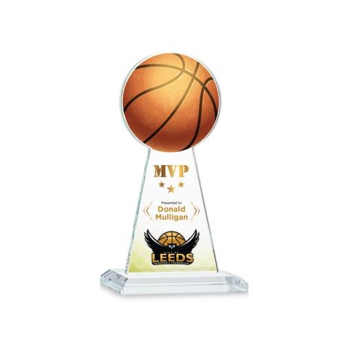 Corporate Awards - Crystal Awards - Crystal Pillar Awards - Edenwood Basketball Full Color Clear Obelisk Crystal Award