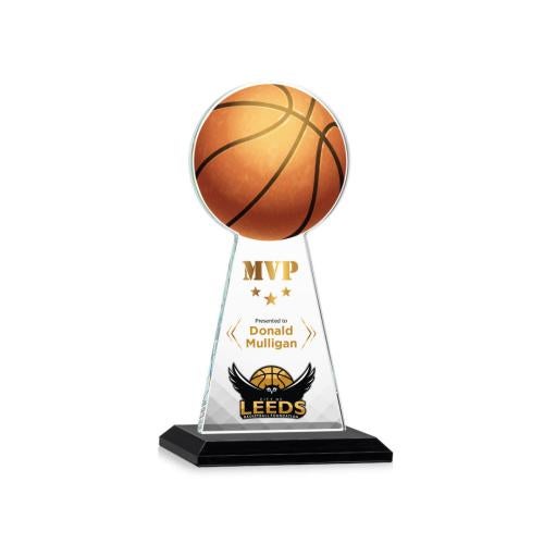 Corporate Awards - Crystal Awards - Crystal Pillar Awards - Edenwood Basketball Full Color Black Obelisk Crystal Award