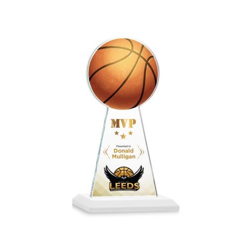 Corporate Awards - Crystal Awards - Crystal Pillar Awards - Edenwood Basketball Full Color White Obelisk Crystal Award