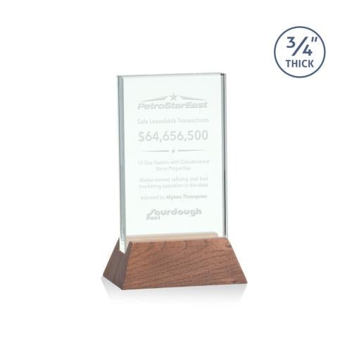 Corporate Awards - Glass Awards - Jade Glass Awards - Walkerton Jade/Walnut (Vert) Rectangle Glass Award