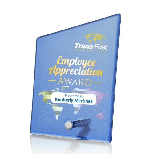 Corporate Awards - Full Color Awards - Atchison Blue Slant Full Color Silver Peak Glass Award