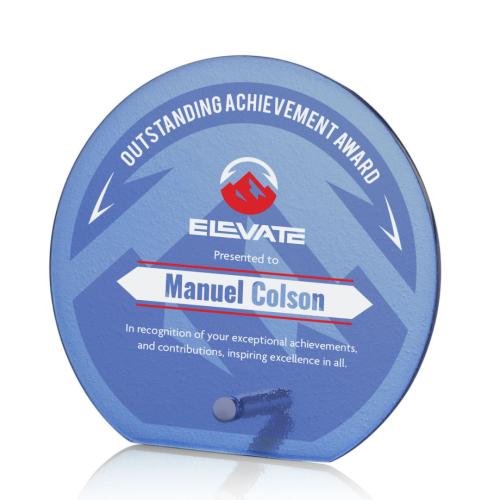 Corporate Awards - Full Color Awards - Atchison Blue Full Color Silver Circle Glass Award