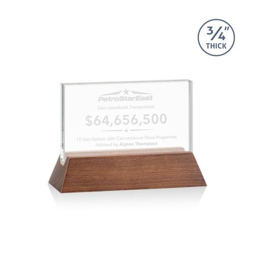 Corporate Awards - Eco Friendly Awards - Wood Awards - Walkerton Starfire/Walnut (Horiz) Rectangle Crystal Award