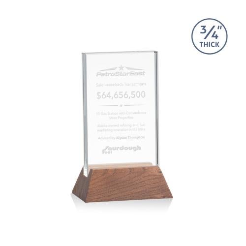 Corporate Awards - Eco Friendly Awards - Wood Awards - Walkerton Starfire/Walnut (Vert) Rectangle Crystal Award