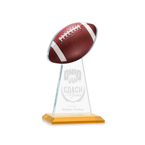 Corporate Awards - Crystal Awards - Crystal Pillar Awards - Edenwood Football Amber Obelisk Crystal Award