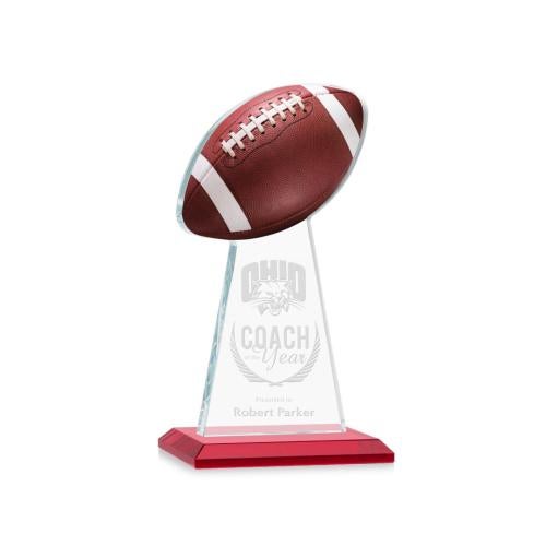 Corporate Awards - Crystal Awards - Colored Crystal - Red Crystal Awards - Edenwood Football Red Obelisk Crystal Award