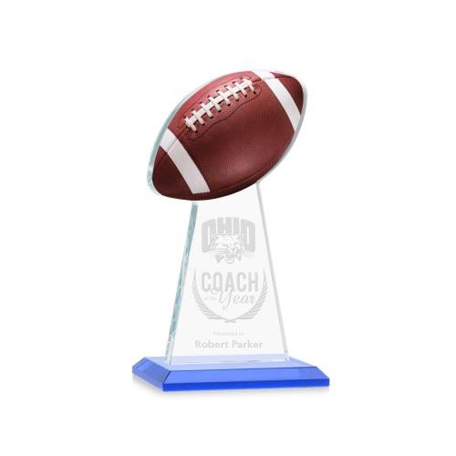 Corporate Awards - Crystal Awards - Crystal Pillar Awards - Edenwood Football Sky Blue Obelisk Crystal Award