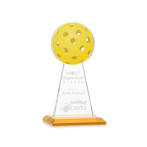 Corporate Awards - Crystal Awards - Crystal Pillar Awards - Edenwood Pickleball Amber Obelisk Crystal Award