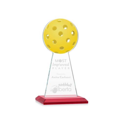Corporate Awards - Crystal Awards - Colored Crystal - Red Crystal Awards - Edenwood Pickleball Red Obelisk Crystal Award