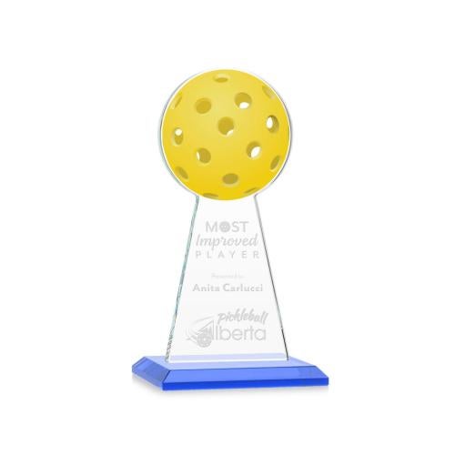 Corporate Awards - Crystal Awards - Crystal Pillar Awards - Edenwood Pickleball Sky Blue Obelisk Crystal Award