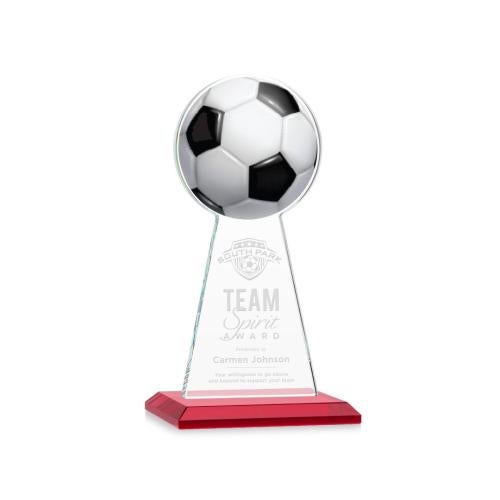 Corporate Awards - Crystal Awards - Colored Crystal - Red Crystal Awards - Edenwood Soccer Red Obelisk Crystal Award