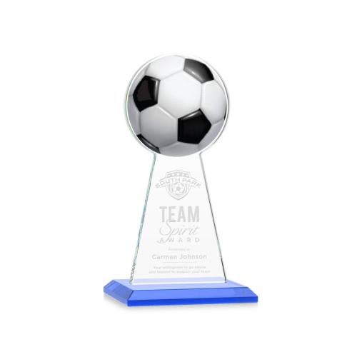 Corporate Awards - Crystal Awards - Crystal Pillar Awards - Edenwood Soccer Sky Blue Obelisk Crystal Award