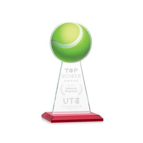 Corporate Awards - Crystal Awards - Colored Crystal - Red Crystal Awards - Edenwood Tennis Red Obelisk Crystal Award