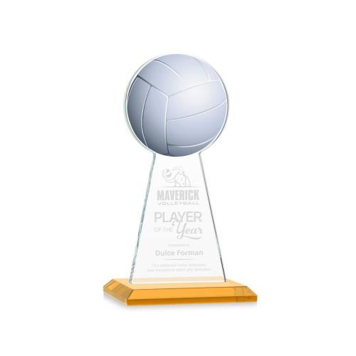 Corporate Awards - Crystal Awards - Crystal Pillar Awards - Edenwood Volleyball Amber Obelisk Crystal Award