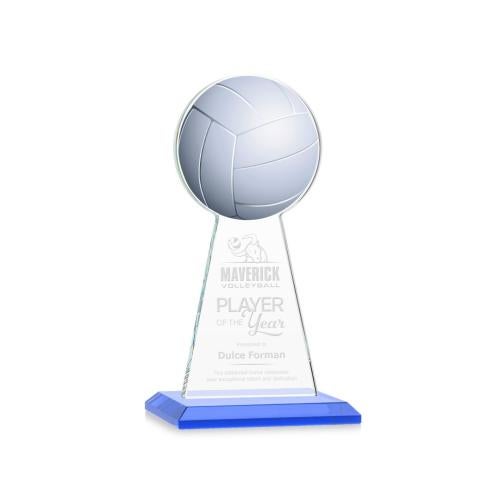 Corporate Awards - Crystal Awards - Crystal Pillar Awards - Edenwood Volleyball Sky Blue Obelisk Crystal Award