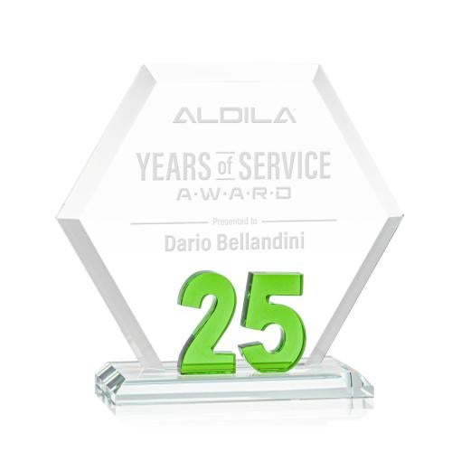 Corporate Awards - Glass Awards - Colored Glass Awards - Riviera Anniversary Green  No 25 Number Crystal Award