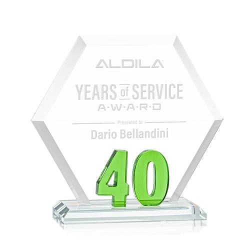 Corporate Awards - Glass Awards - Colored Glass Awards - Riviera Anniversary Green  No 40 Number Crystal Award