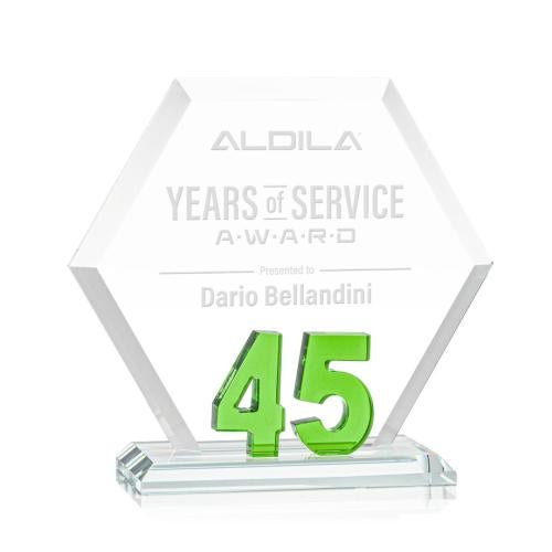 Corporate Awards - Glass Awards - Colored Glass Awards - Riviera Anniversary Green  No 45 Number Crystal Award