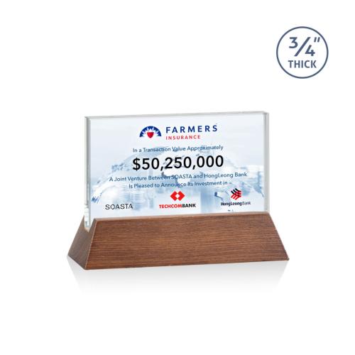 Corporate Awards - Full Color Awards - Walkerton Full Color Starfire/Walnut (Horiz) Rectangle Crystal Award