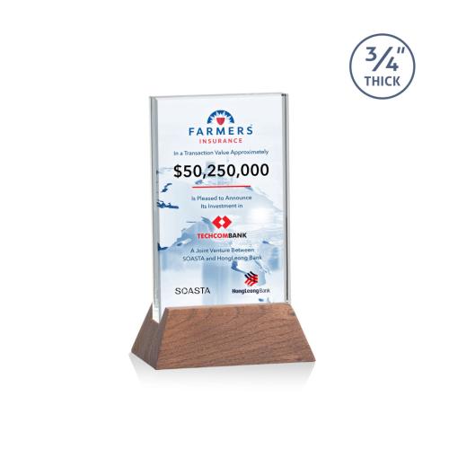 Corporate Awards - Full Color Awards - Walkerton Full Color Starfire/Walnut (Vert) Rectangle Crystal Award
