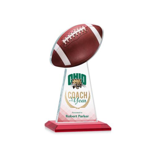 Corporate Awards - Crystal Awards - Colored Crystal - Red Crystal Awards - Edenwood Football Full Color Red Obelisk Crystal Award