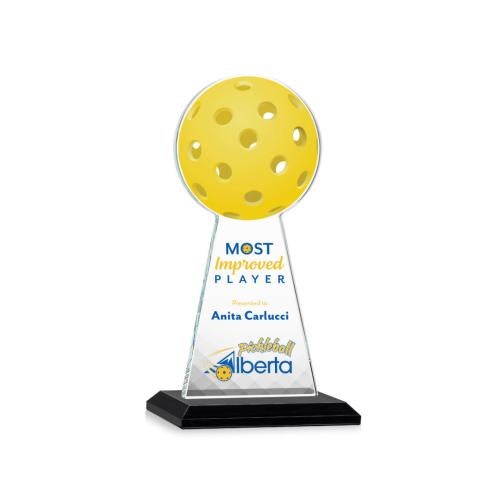 Corporate Awards - Crystal Awards - Crystal Pillar Awards - Edenwood Pickleball Full Color Black Obelisk Crystal Award