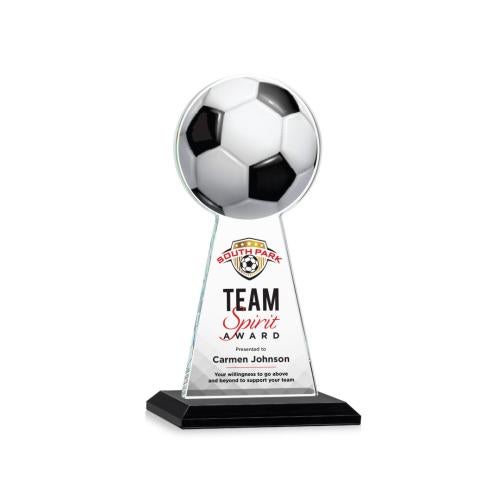 Corporate Awards - Crystal Awards - Crystal Pillar Awards - Edenwood Soccer Full Color Black Obelisk Crystal Award