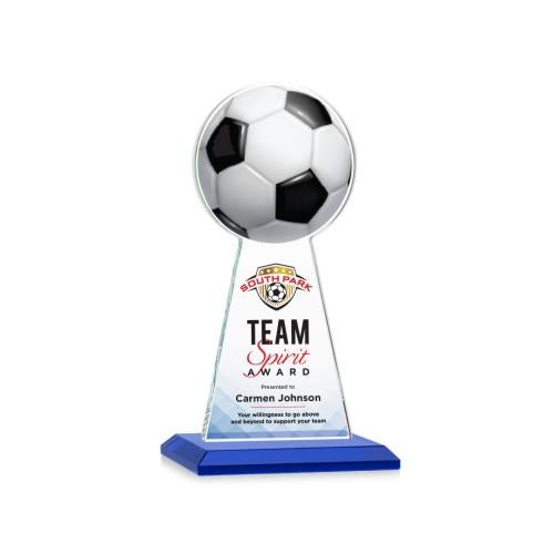 Corporate Awards - Crystal Awards - Crystal Pillar Awards - Edenwood Soccer Full Color Blue Obelisk Crystal Award