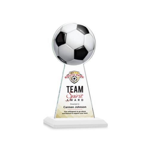 Corporate Awards - Crystal Awards - Crystal Pillar Awards - Edenwood Soccer Full Color White Obelisk Crystal Award