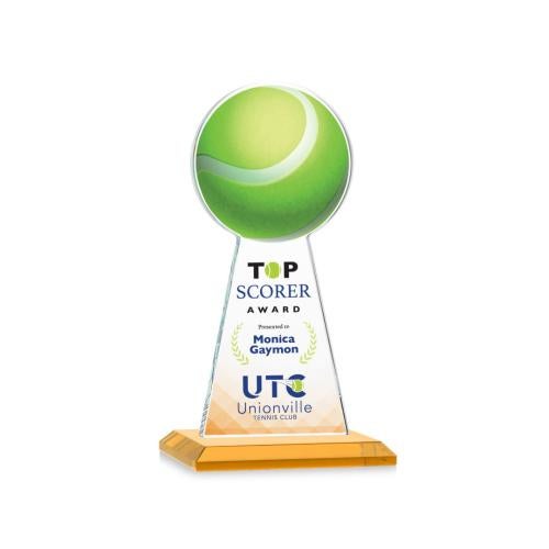 Corporate Awards - Crystal Awards - Crystal Pillar Awards - Edenwood Tennis Full Color Amber Obelisk Crystal Award