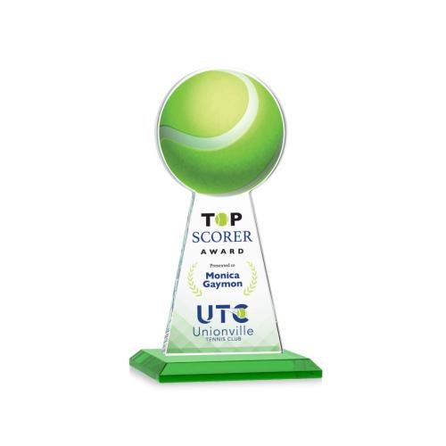 Corporate Awards - Crystal Awards - Crystal Pillar Awards - Edenwood Tennis Full Color Green Obelisk Crystal Award