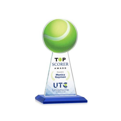 Corporate Awards - Crystal Awards - Crystal Pillar Awards - Edenwood Tennis Full Color Blue Obelisk Crystal Award
