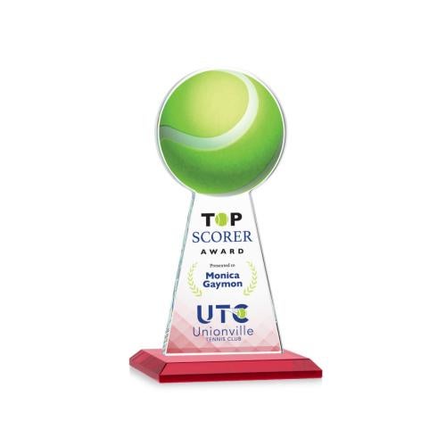 Corporate Awards - Crystal Awards - Colored Crystal - Red Crystal Awards - Edenwood Tennis Full Color Red Obelisk Crystal Award
