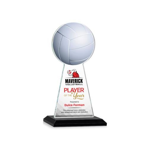 Corporate Awards - Crystal Awards - Crystal Pillar Awards - Edenwood Volleyball Full Color Black Obelisk Crystal Award