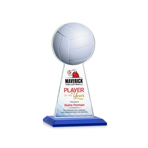 Corporate Awards - Crystal Awards - Crystal Pillar Awards - Edenwood Volleyball Full Color Blue Obelisk Crystal Award