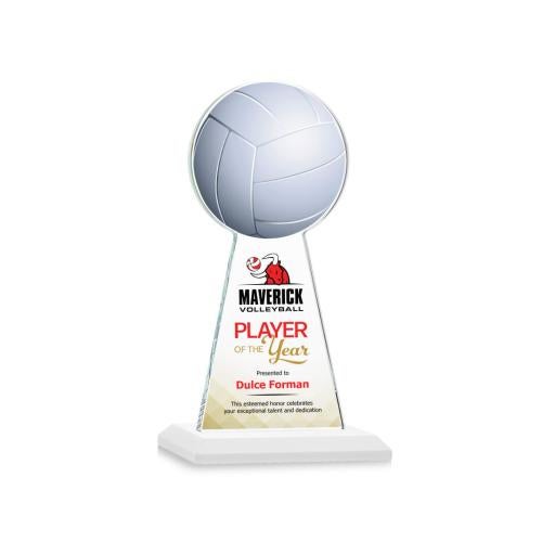 Corporate Awards - Crystal Awards - Crystal Pillar Awards - Edenwood Volleyball Full Color White Obelisk Crystal Award