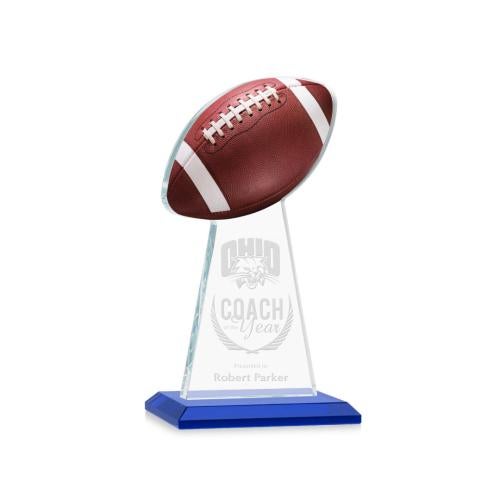 Corporate Awards - Crystal Awards - Crystal Pillar Awards - Edenwood Football VividPrint/Etch Blue Obelisk Crystal Award