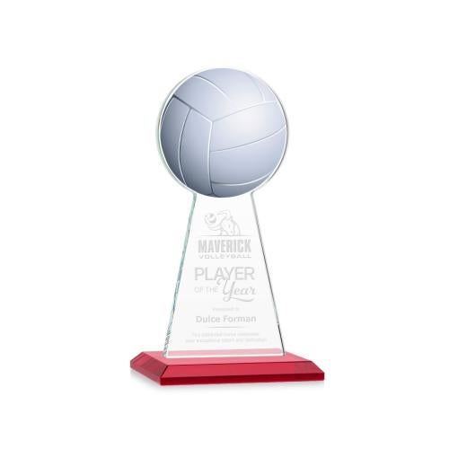 Corporate Awards - Crystal Awards - Colored Crystal - Red Crystal Awards - Edenwood Volleyball VividPrint/Etch Red Obelisk Crystal Award