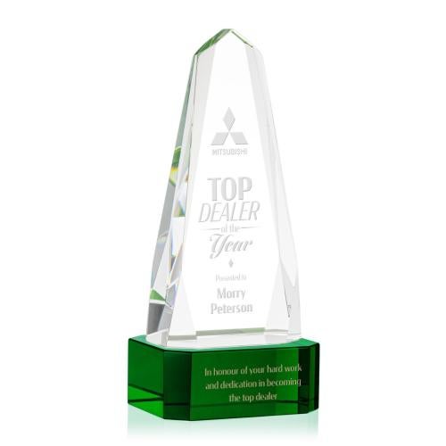 Corporate Awards - Crystal Awards - Crystal Pillar Awards - Geneva Green on Base Obelisk Crystal Award