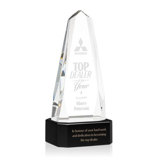 Corporate Awards - Crystal Awards - Crystal Pillar Awards - Geneva Black on Base Obelisk Crystal Award