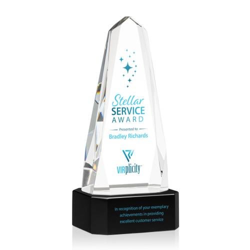 Corporate Awards - Crystal Awards - Crystal Pillar Awards - Geneva Full Color Black on Base Obelisk Crystal Award