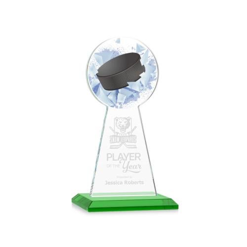 Corporate Awards - Crystal Awards - Crystal Pillar Awards - Edenwood Hockey Green Obelisk Crystal Award