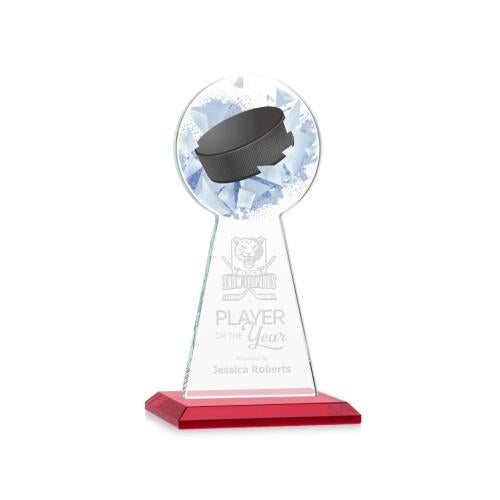 Corporate Awards - Crystal Awards - Colored Crystal - Red Crystal Awards - Edenwood Hockey Red Obelisk Crystal Award
