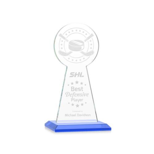Corporate Awards - Crystal Awards - Crystal Pillar Awards - Edenwood Hockey Sky Blue Obelisk Crystal Award