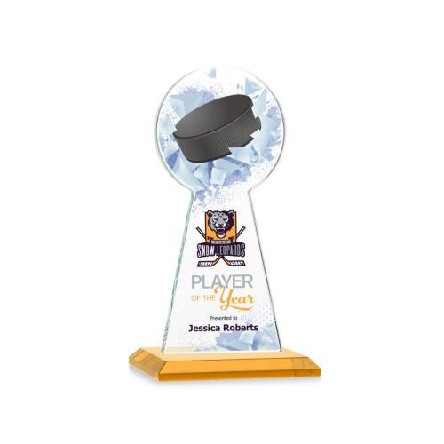 Corporate Awards - Crystal Awards - Crystal Pillar Awards - Edenwood Hockey Full Color Amber Obelisk Crystal Award