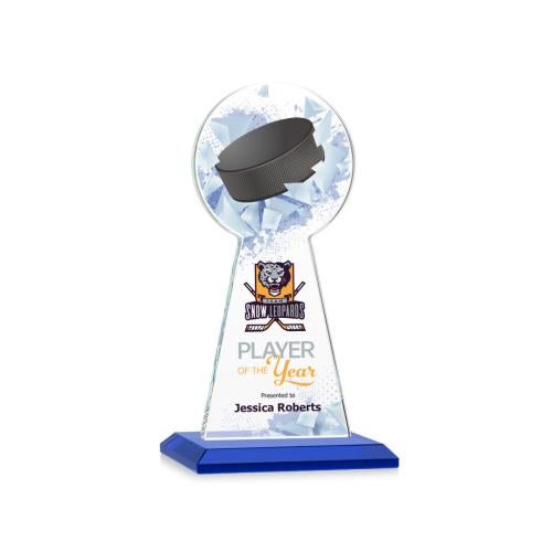 Corporate Awards - Crystal Awards - Crystal Pillar Awards - Edenwood Hockey Full Color Blue Obelisk Crystal Award